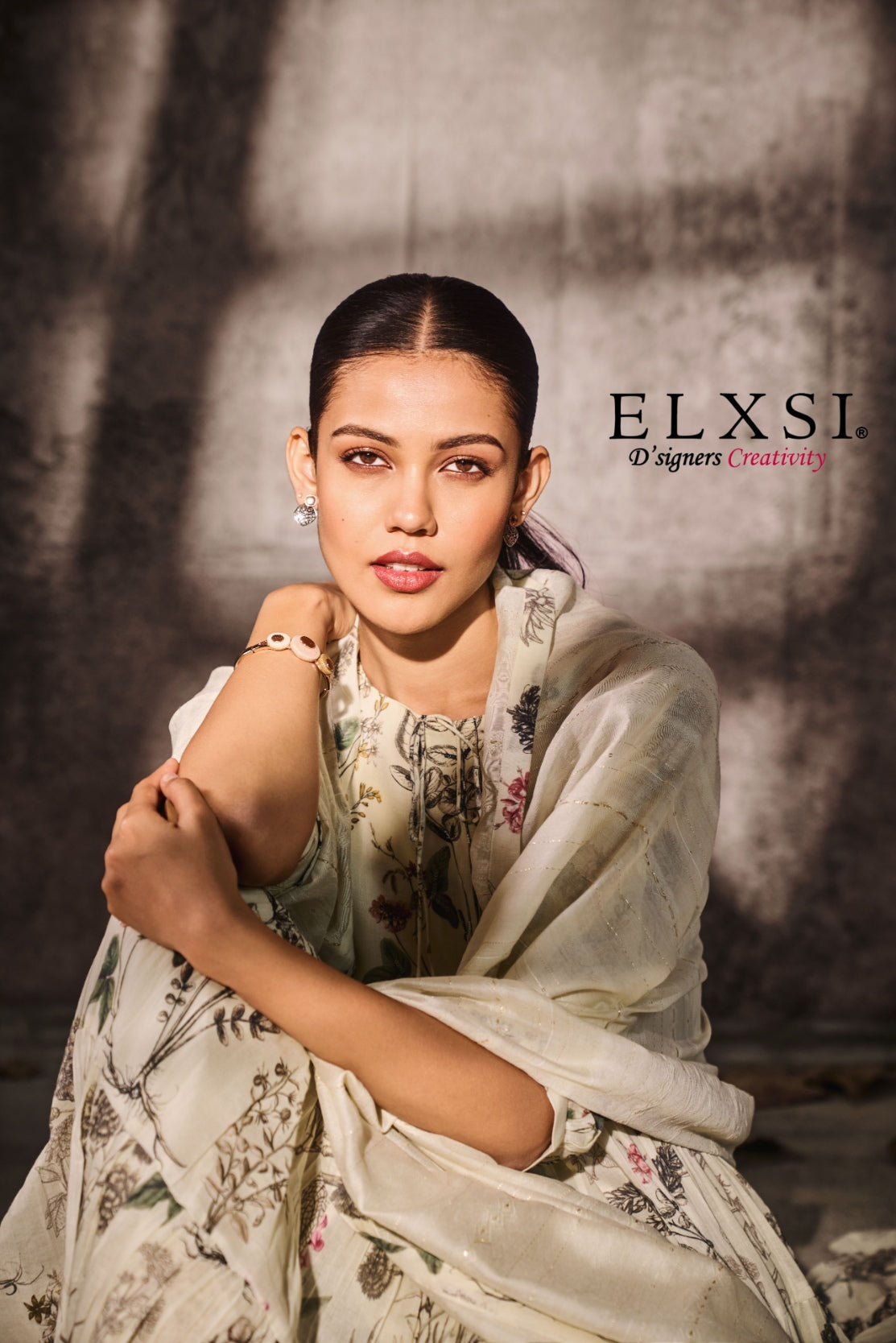 Anarkali Premium Mal Cotton Printed Dupatta Set | Cream | festive | from elxsi