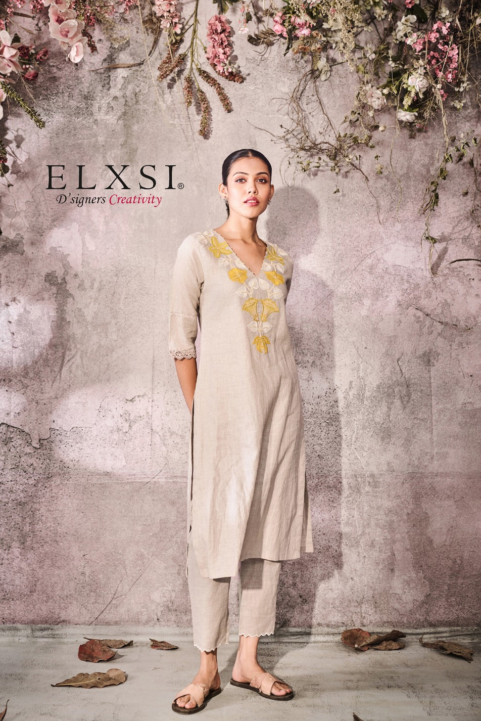 Linen Natural Kurta Set elxsi