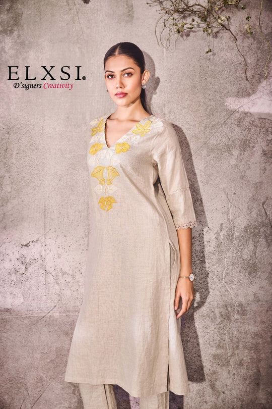Linen Natural Kurta Set elxsi