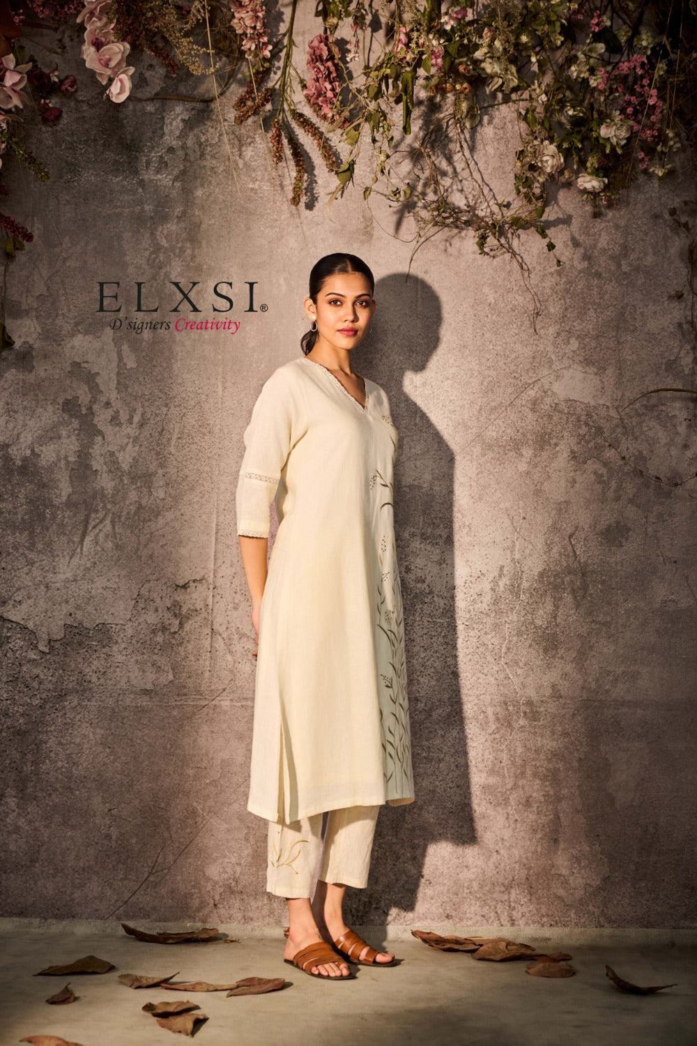Linen Cream Kurta Set elxsi