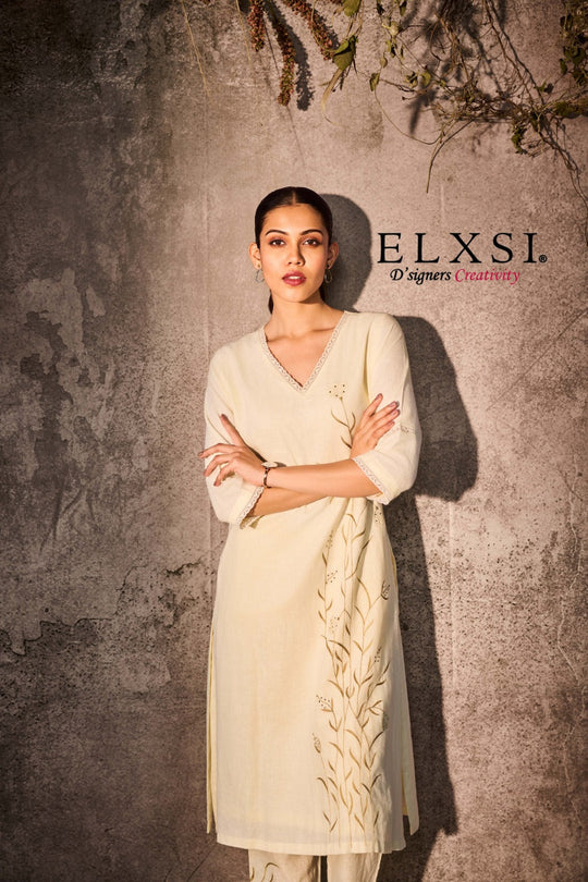 Linen Cream Kurta Set elxsi
