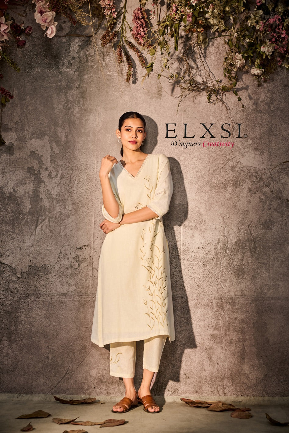 Linen Cream Kurta Set elxsi