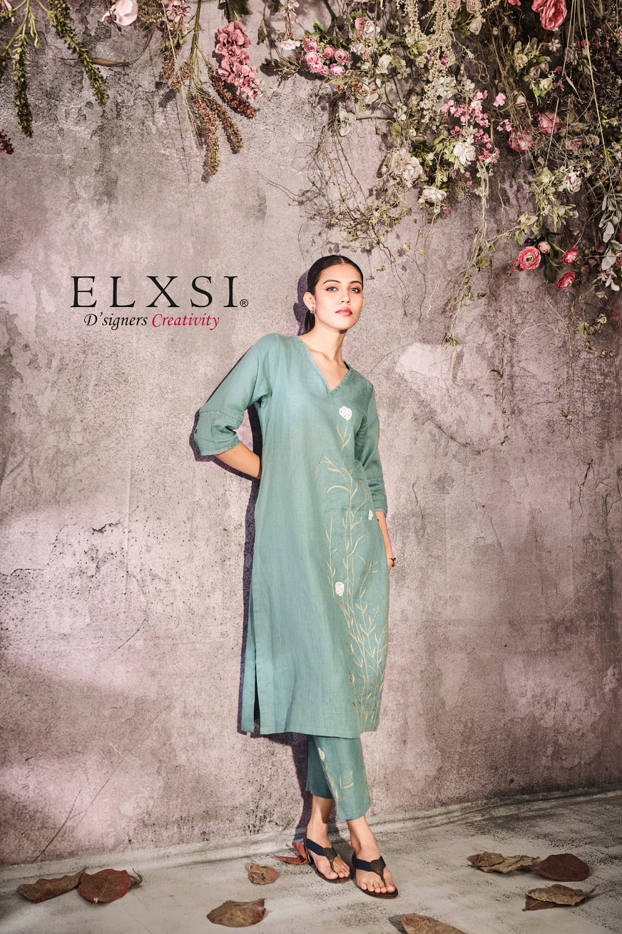 Linen Green Kurta Set elxsi
