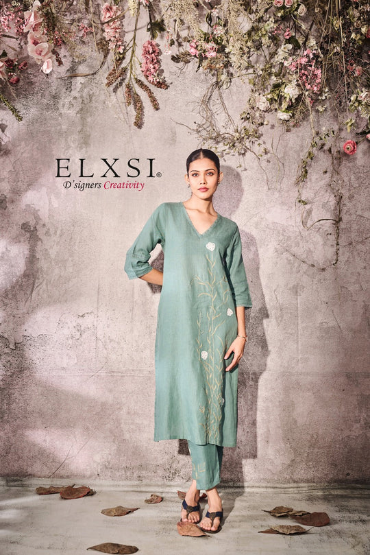 Linen Green Kurta Set elxsi