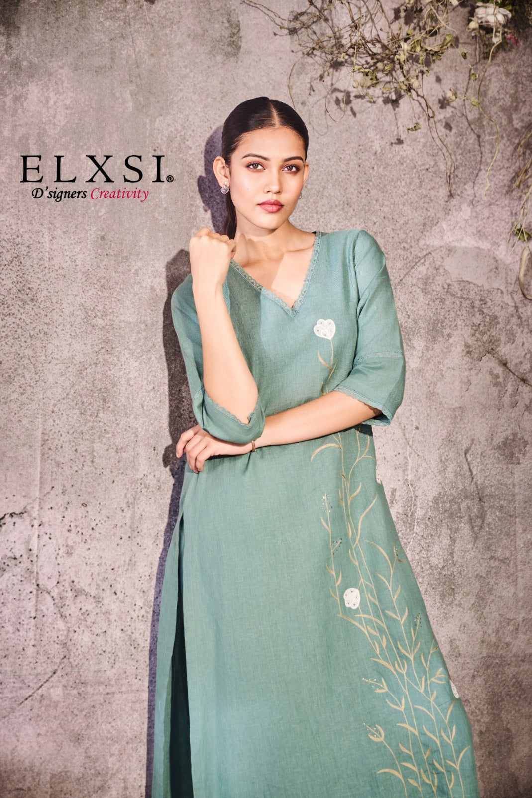 Linen Green Kurta Set elxsi