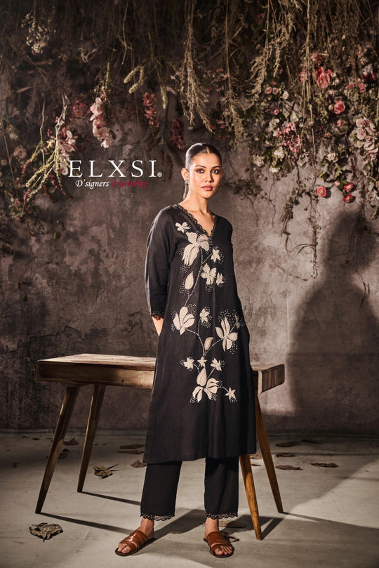 Linen Black Kurta Set elxsi