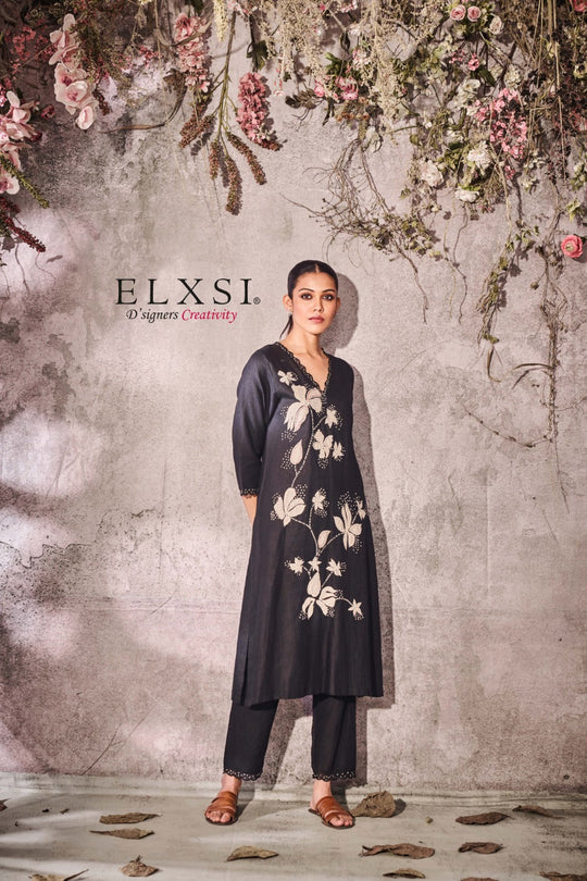 Linen Black Kurta Set elxsi