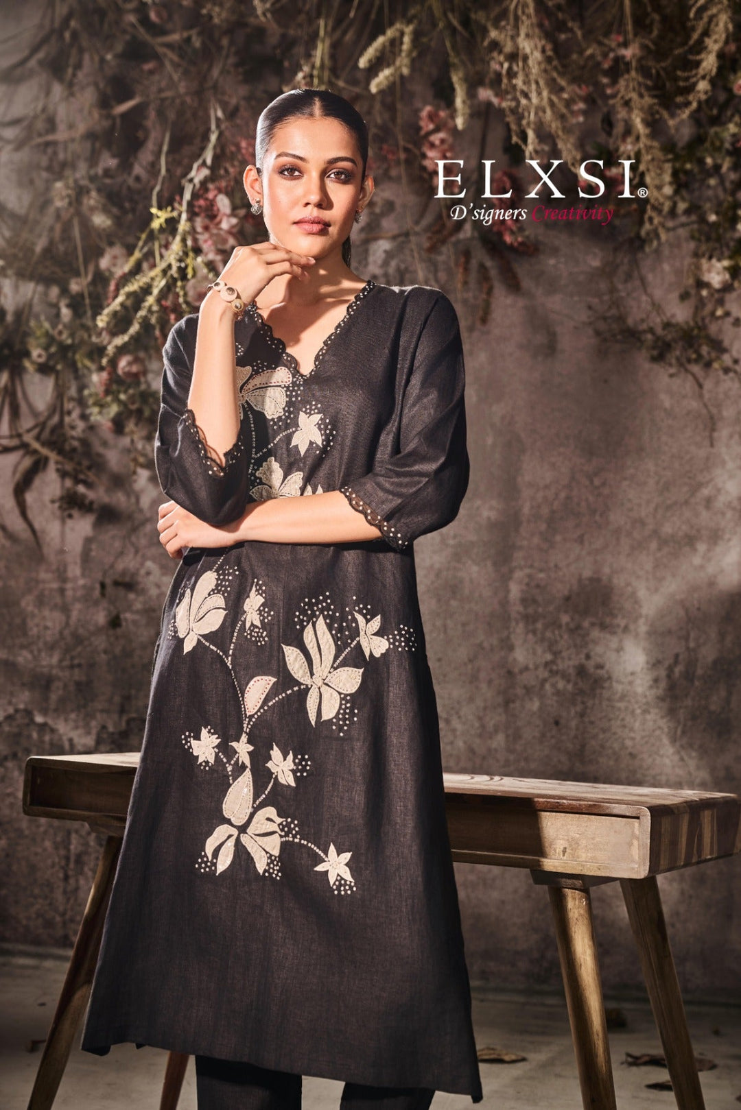 Linen Black Kurta Set elxsi