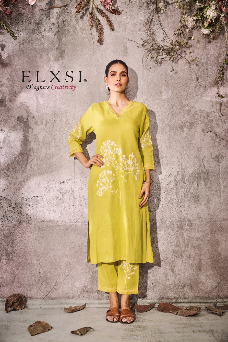 Linen Yellow Kurta Set elxsi