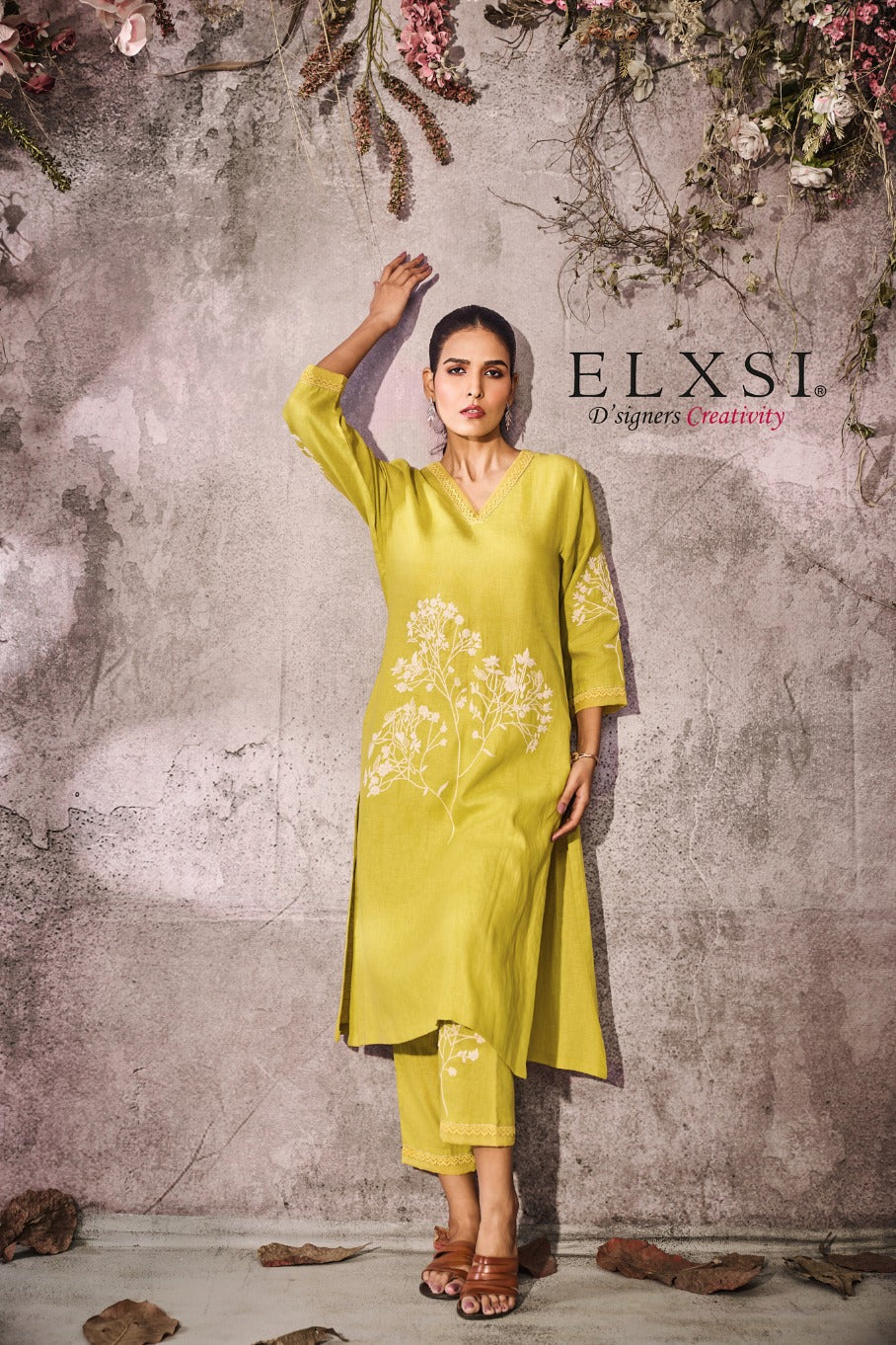 Linen Yellow Kurta Set elxsi
