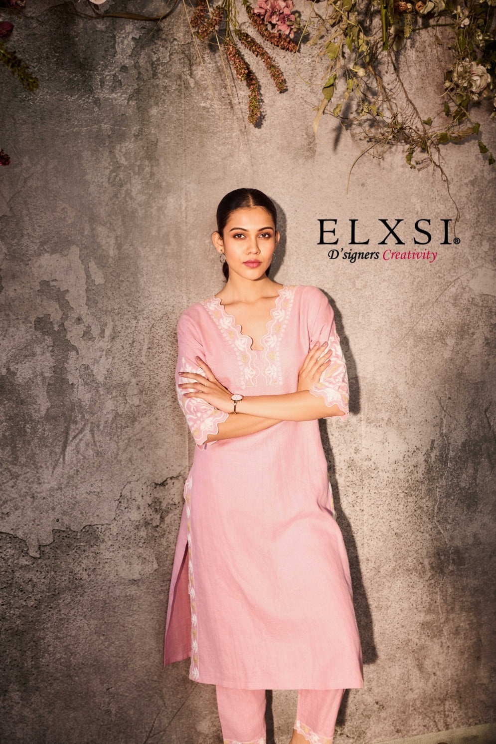 Linen Pink Kurta Set elxsi