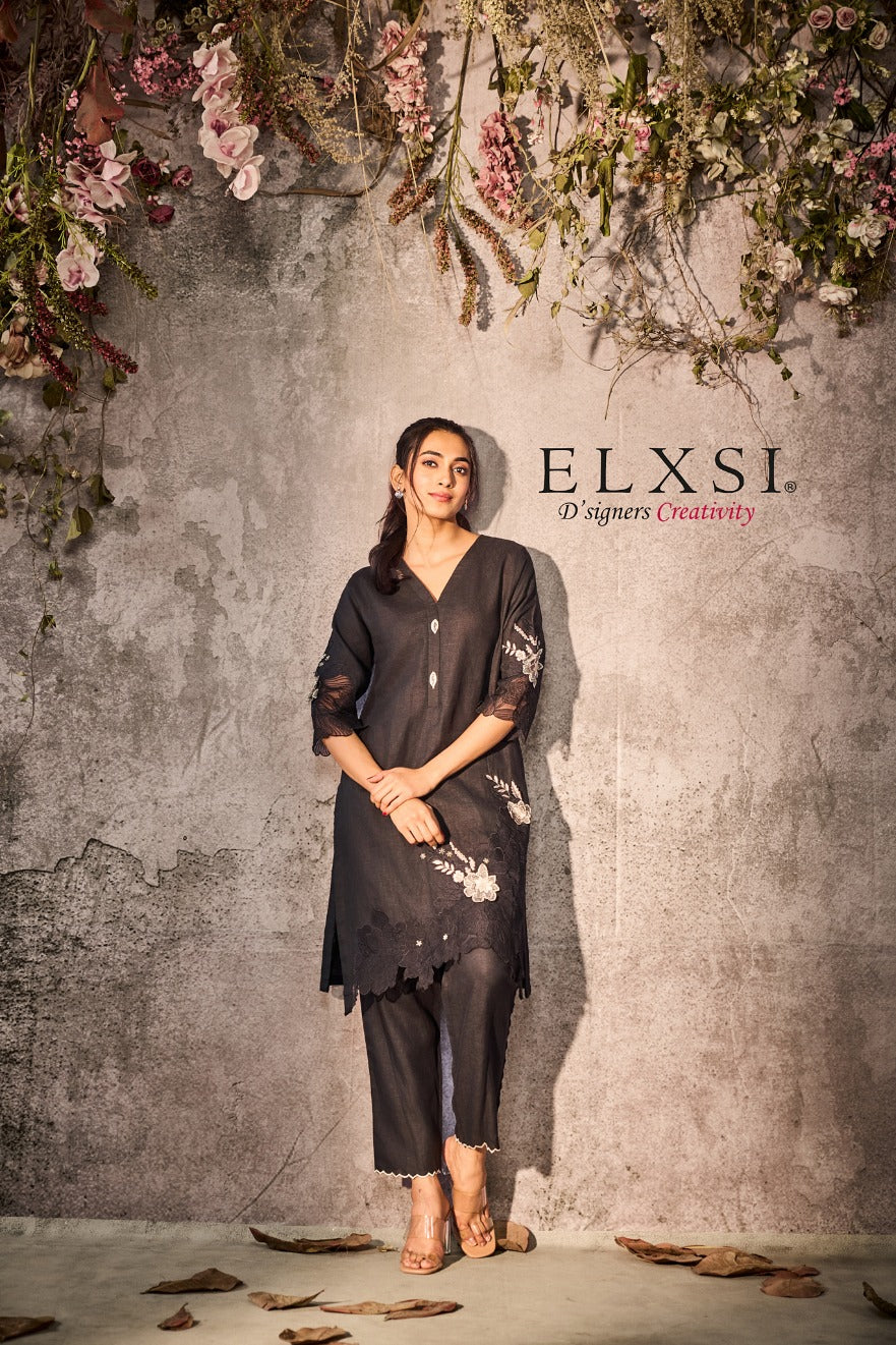 Linen Black Kurta Set elxsi