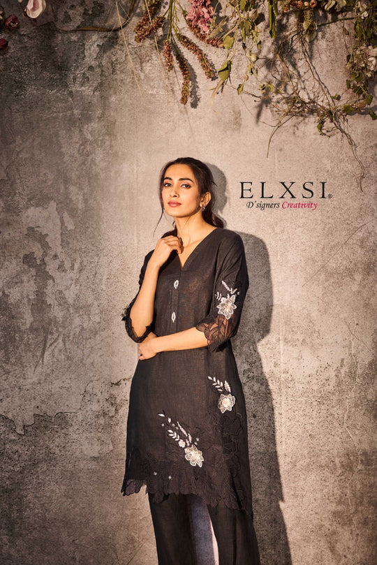 Linen Black Kurta Set elxsi