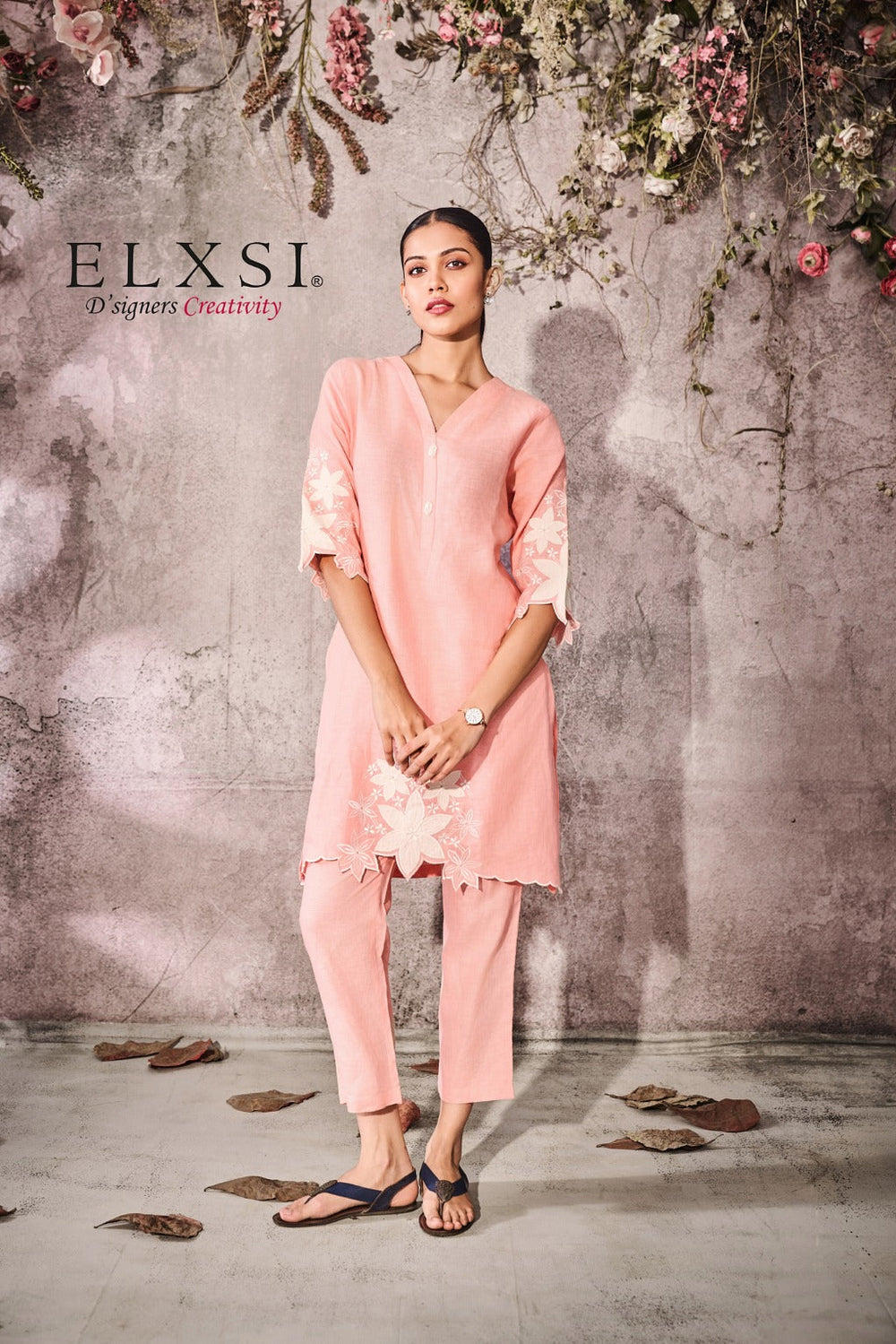 Linen Peach Kurta Set elxsi