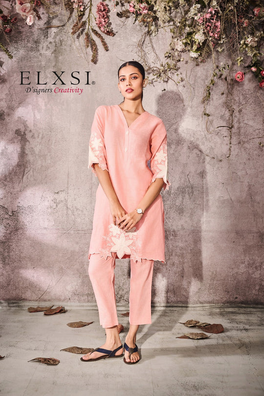 Linen Peach Kurta Set elxsi