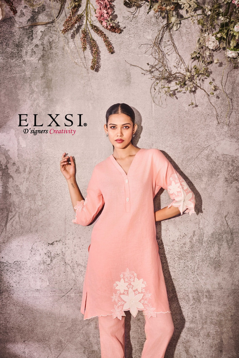 Linen Peach Kurta Set elxsi
