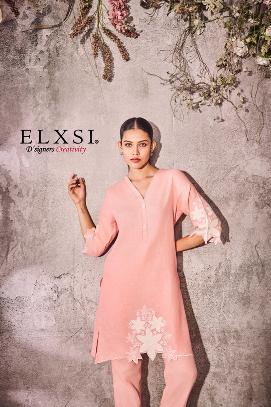 Linen Peach Kurta Set elxsi