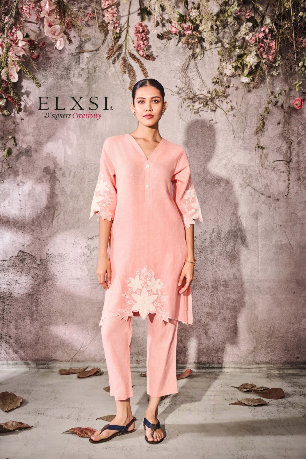 Linen Peach Kurta Set elxsi