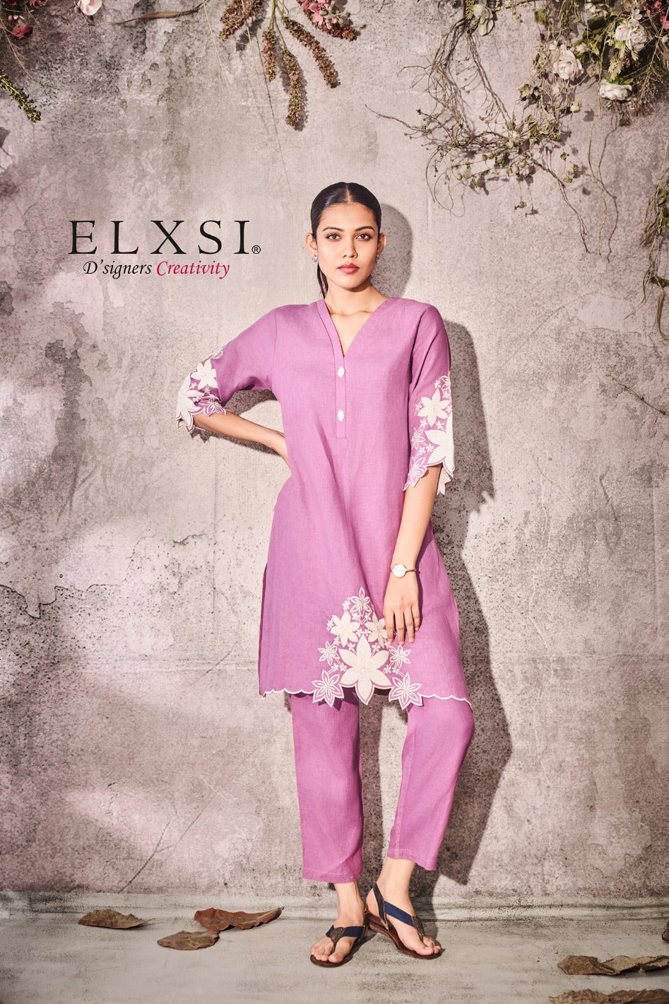 Linen Purple Kurta Set elxsi