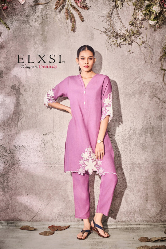 Linen Purple Kurta Set elxsi