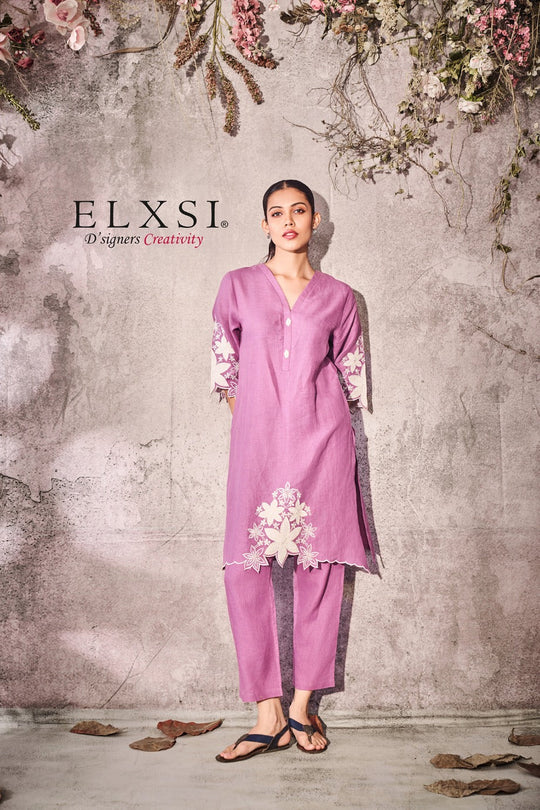 Linen Purple Kurta Set elxsi