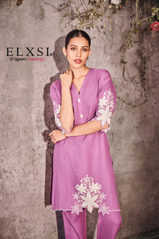 Linen Purple Kurta Set elxsi