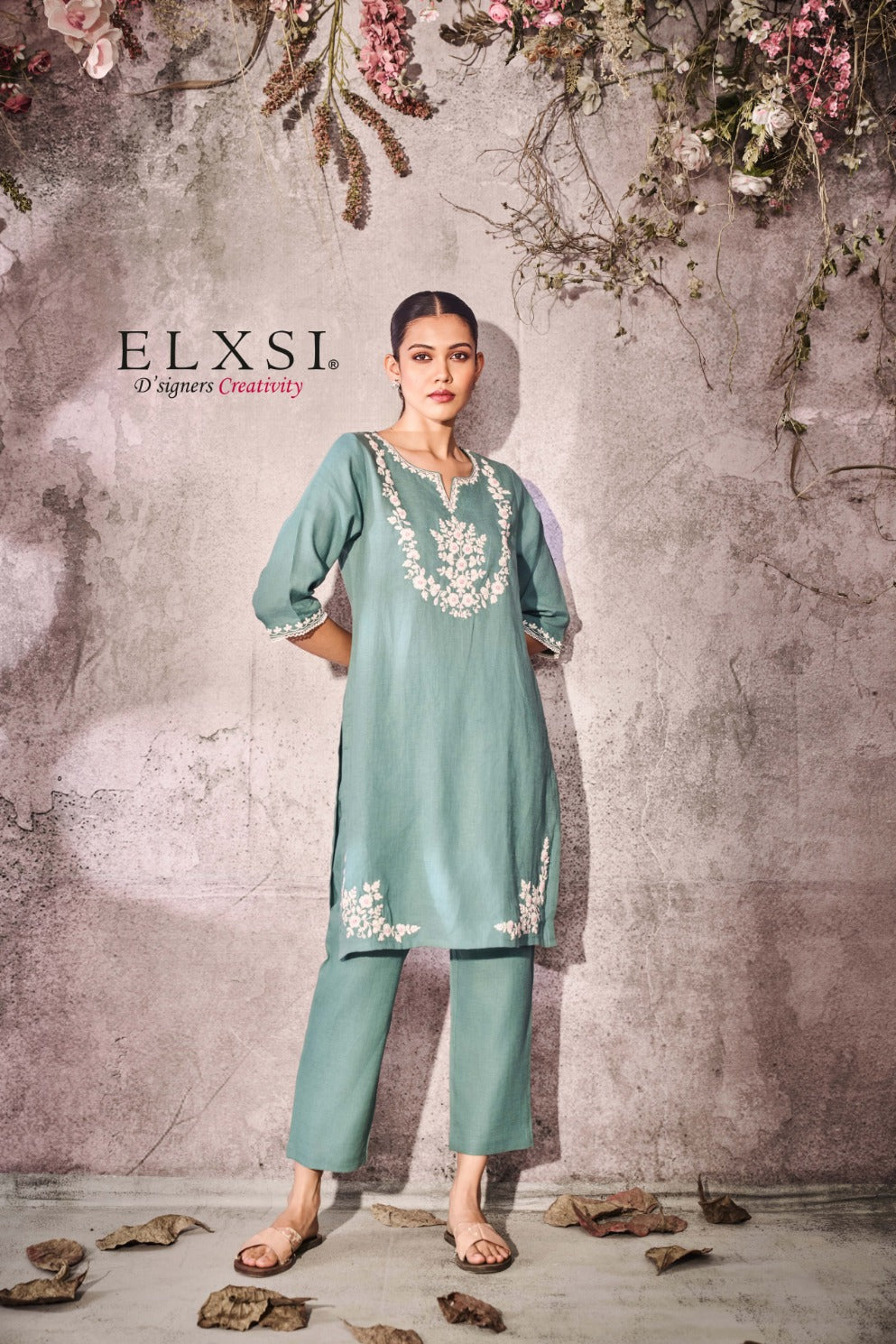 Linen Green Kurta Set elxsi