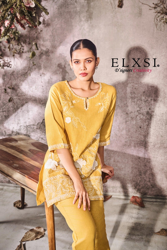 elxsi Linen Yellow Co Ord Set