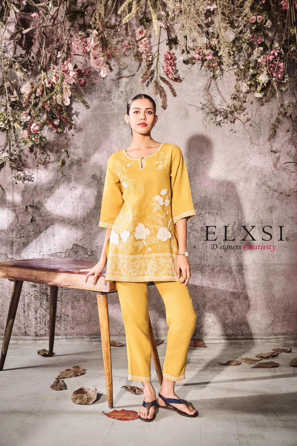 elxsi Linen Yellow Co Ord Set