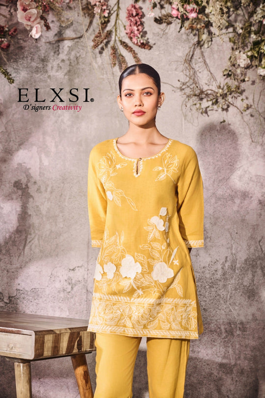 elxsi Linen Yellow Co Ord Set