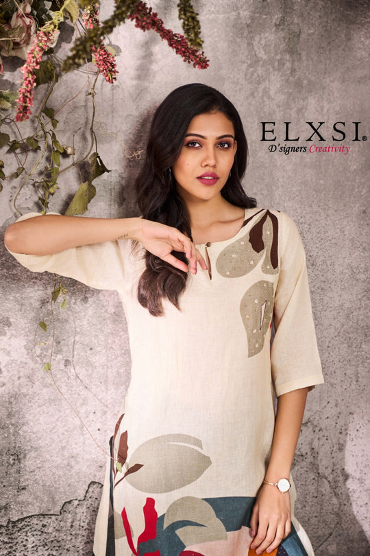 Linen Cream Kurta Set elxsi