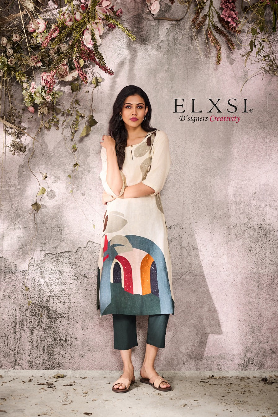 Linen Cream Kurta Set elxsi