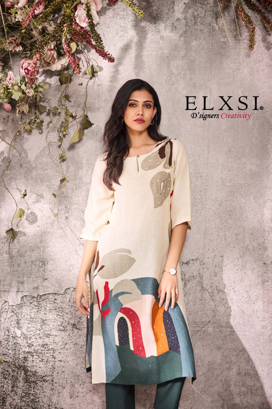 Linen Cream Kurta Set elxsi