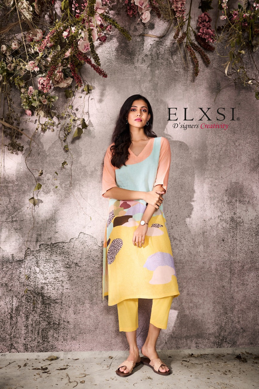 elxsi Linen Yellow Kurta Set