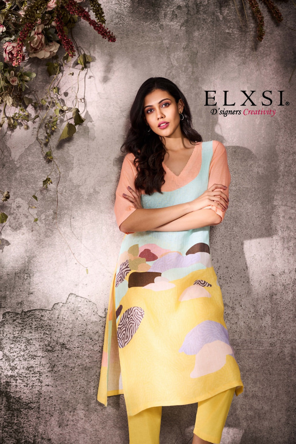 elxsi Linen Yellow Kurta Set