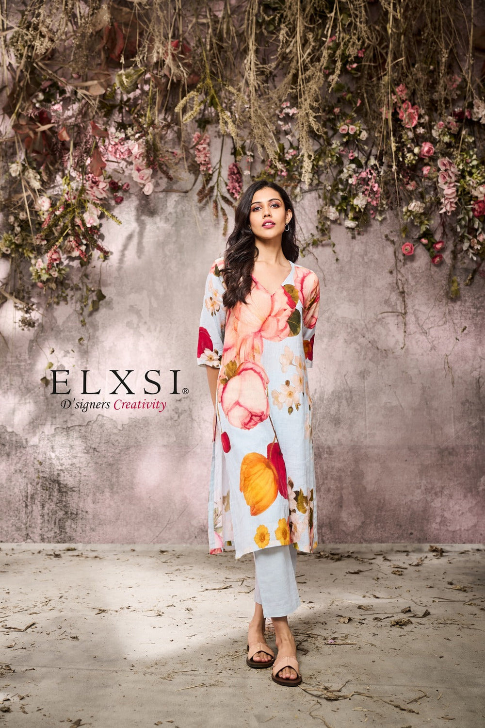elxsi Linen Sky Blue Kurta Set