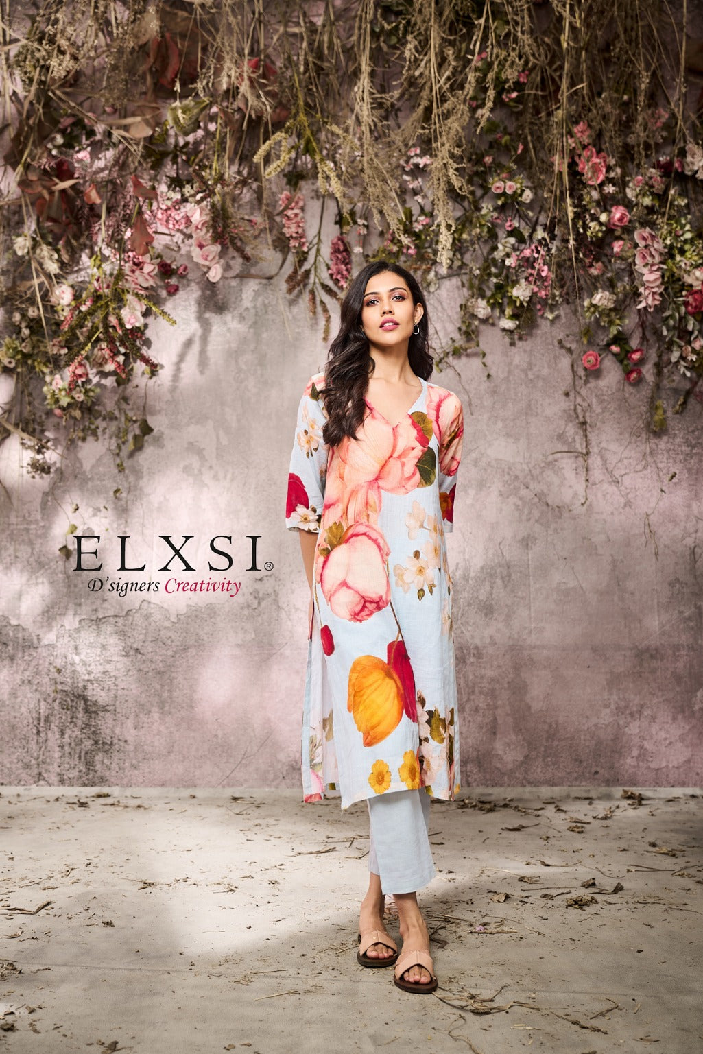 elxsi Linen Sky Blue Kurta Set