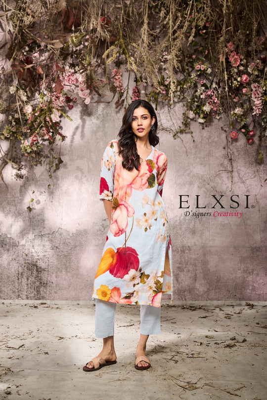 elxsi Linen Sky Blue Kurta Set