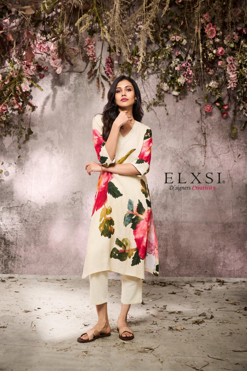 elxsi Linen Cream Kurta Set