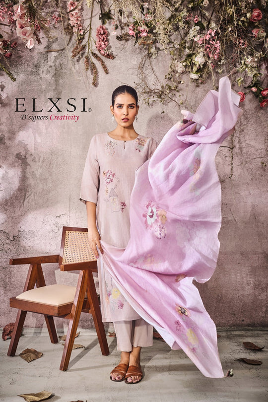 elxsi Linen Grey Dupatta Set