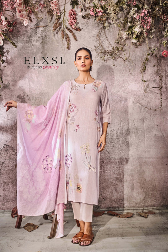 elxsi Linen Grey Dupatta Set