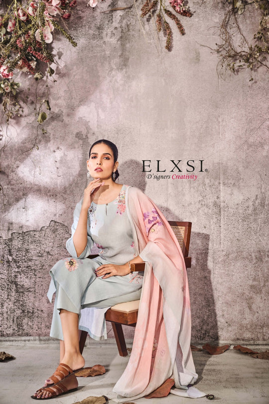 elxsi Linen Mint Dupatta Set