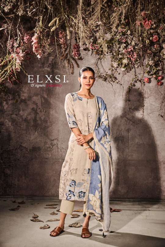 elxsi Linen Natural Dupatta Set