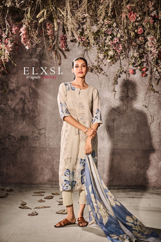 elxsi Linen Natural Dupatta Set