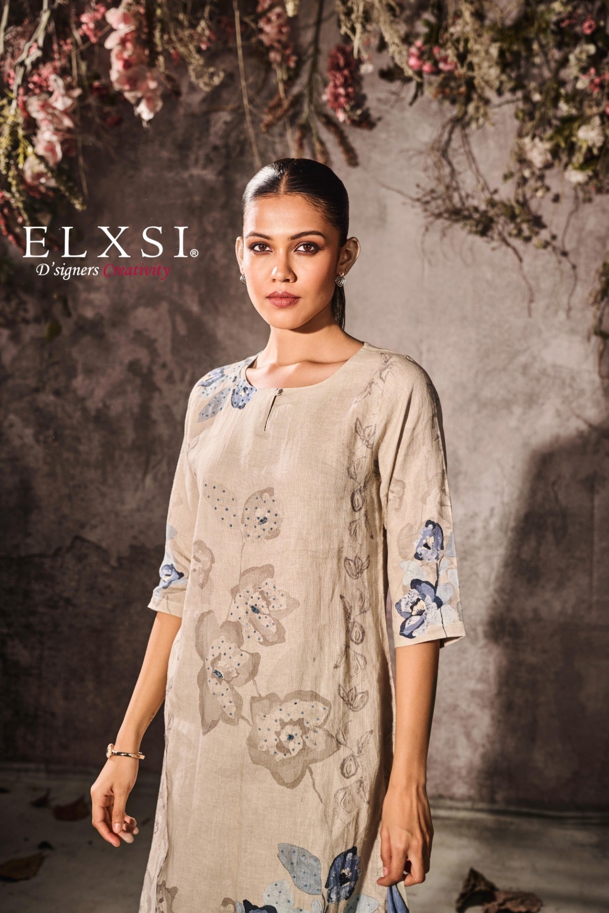elxsi Linen Natural Dupatta Set