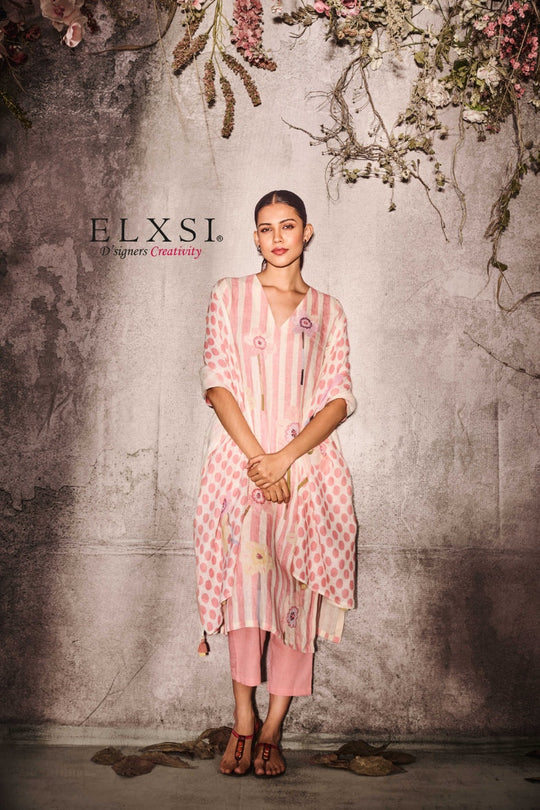 Luxury Linen straight fit V-Neck women's Dupatta set | Pink | Relaxed fit | from elxsi