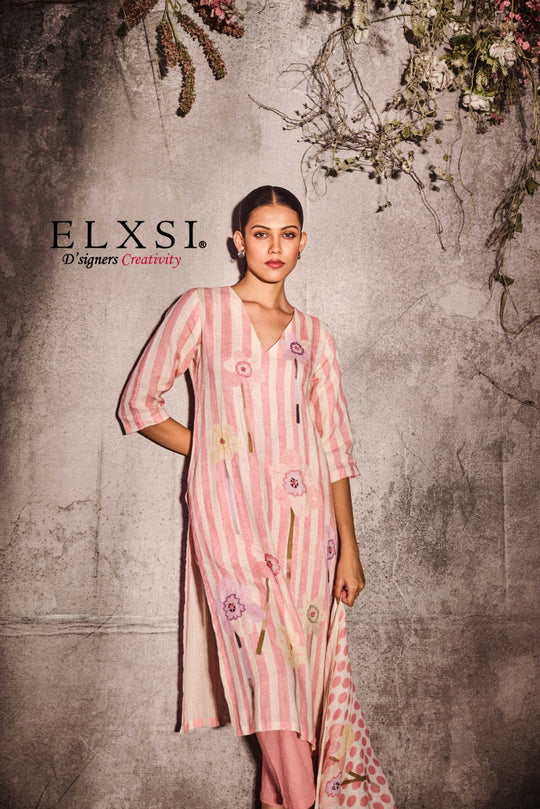 Luxury Linen straight fit V-Neck women's Dupatta set | Pink | Relaxed fit | from elxsi
