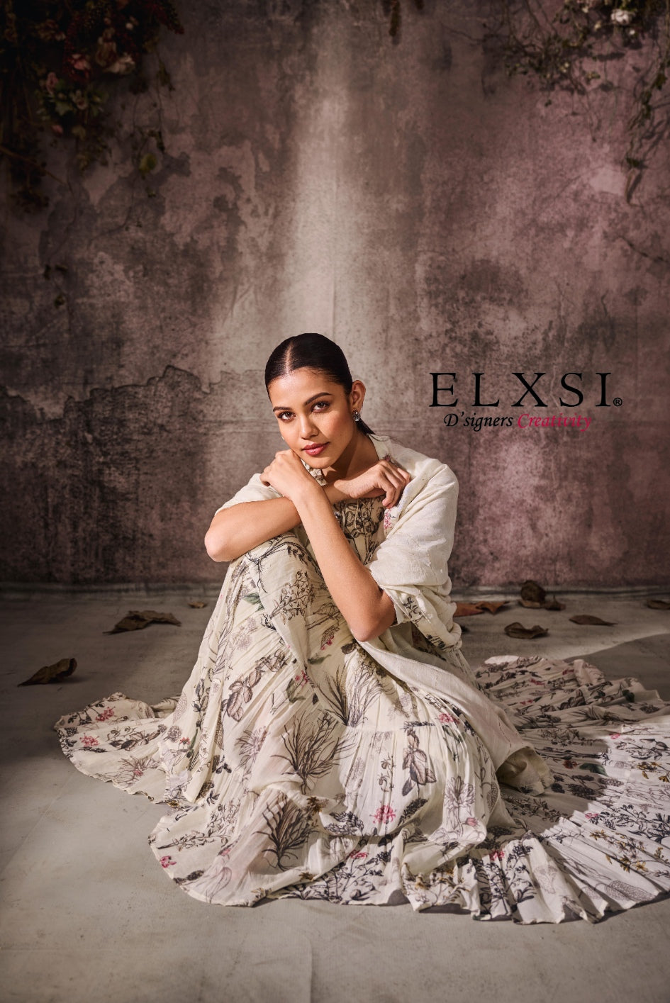 Anarkali Premium Mal Cotton Printed Dupatta Set | Cream | festive | from elxsi