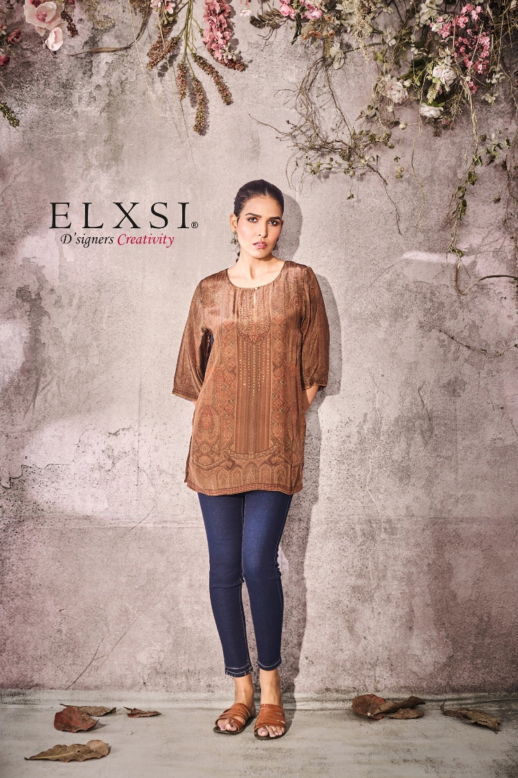 Abstract women's Short Kurta & diamond work | Brown | crepe | from elxsi