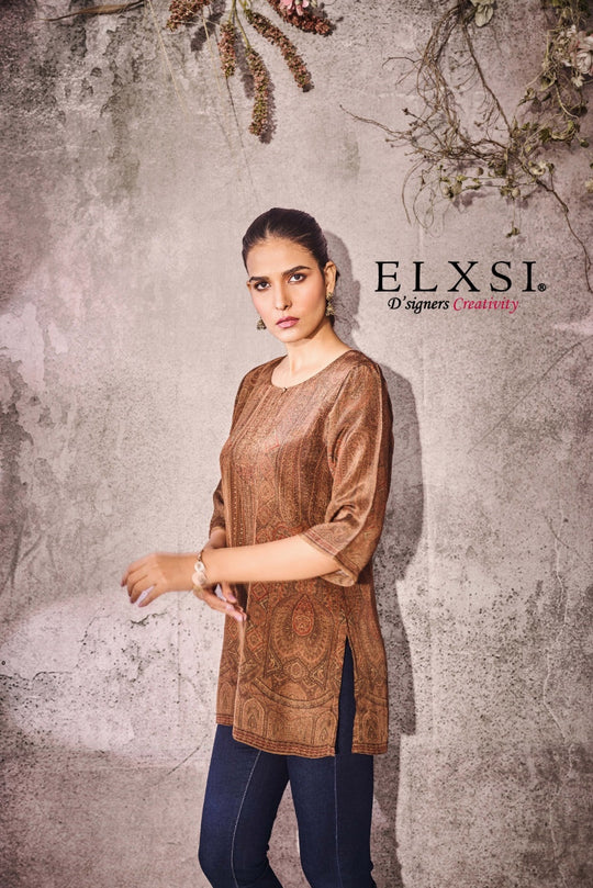 Abstract women's Short Kurta & diamond work | Brown | crepe | from elxsi
